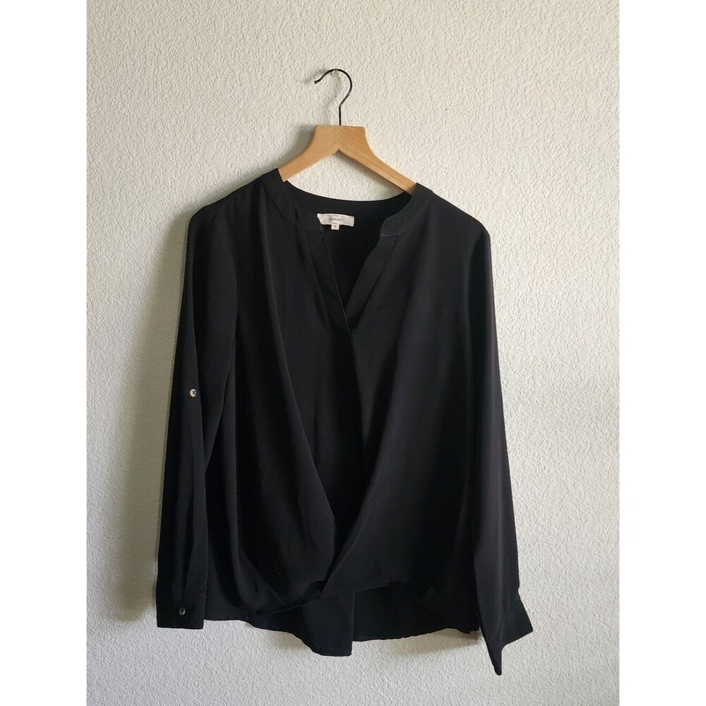 Entro Women's Black Sheer Faux Wrap Front Small Blouse
